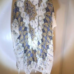 Sheer short-sleeve open-front tunic outer layer